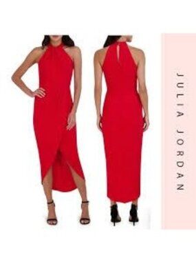 Julia Jordan Red knot Neck Halter Tulip Hem Midi Dress Size 12
